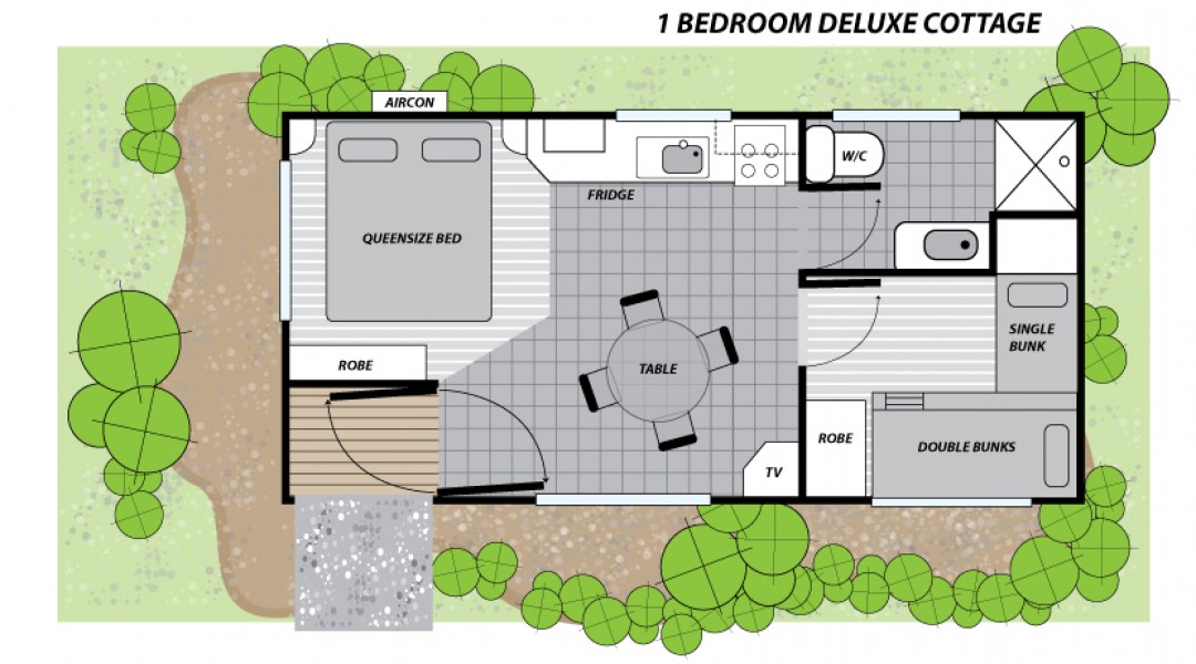 Melbourne BIG4 One Bedroom Cabin Sleeps 5 Floor Plan 