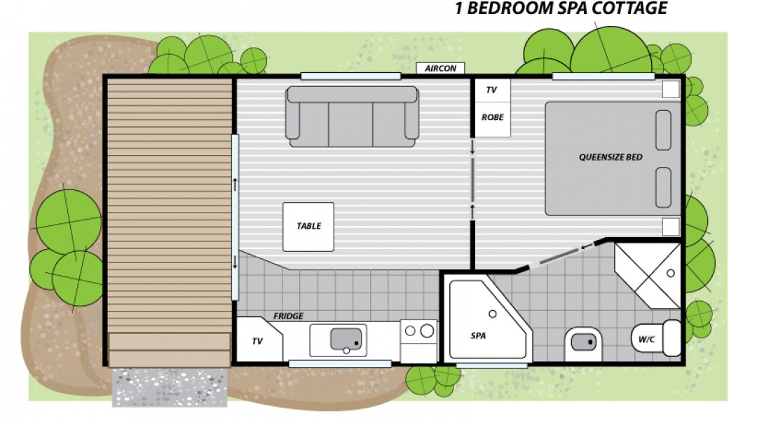 Melbourne BIG4 One Bedroom Spa Cottage Floor Plan